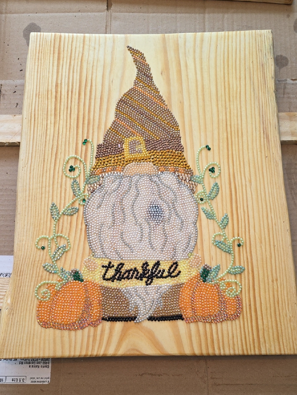 Beaded Thankful Gnome Wall Art - Autumn Colors